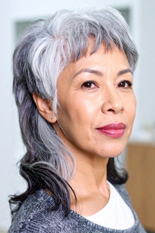 Grey Mullet Shag With Short Wispy Bangs — Classy Mullet Hair