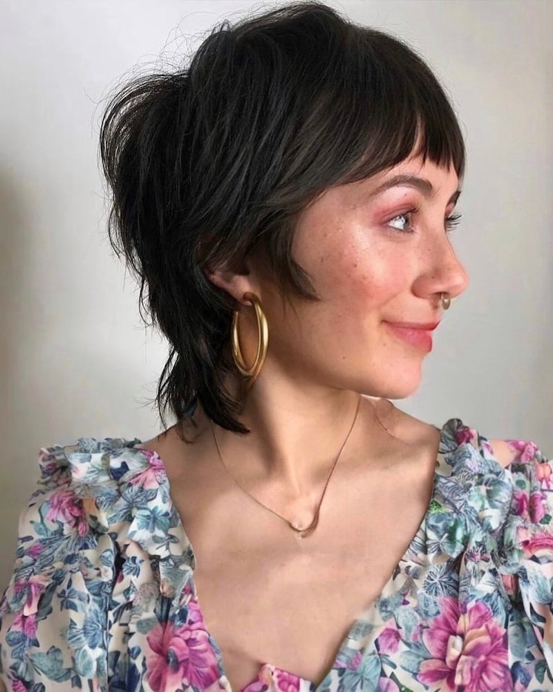Dark Brown Pixie Mullet Shag With Micro Bangs — Classy Mullet Hair