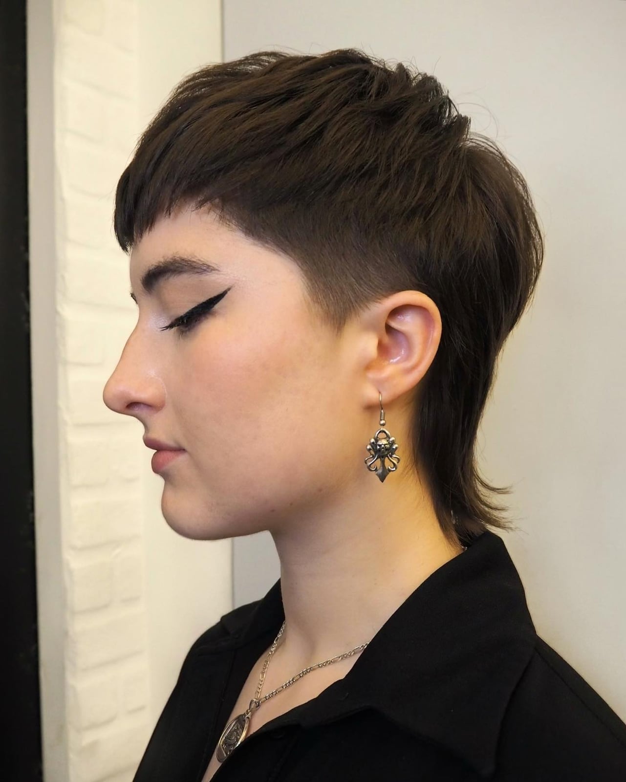 Dark Brown Straight Fine Mullet With Undercut — Classy Mullet Hair