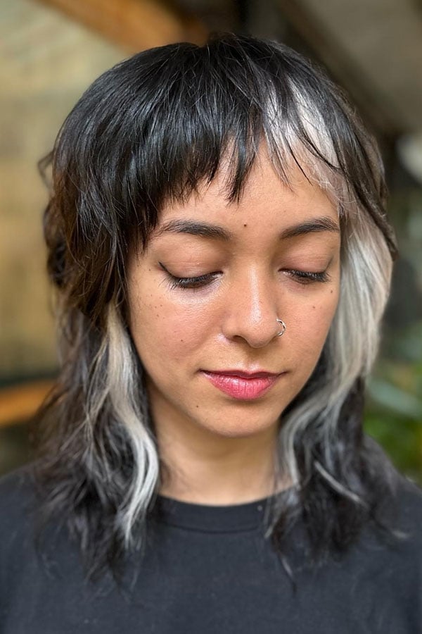 Dark Brown Mullet With High-Contrast Highlights — Classy Mullet Hair