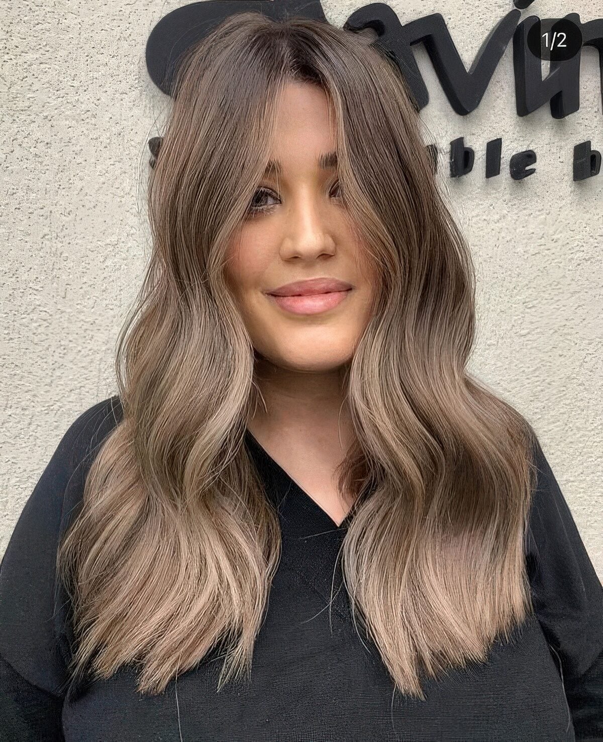 Mid-Back Mushroom Brown With Curtain Bangs — Classy Mushroom Brown Hair