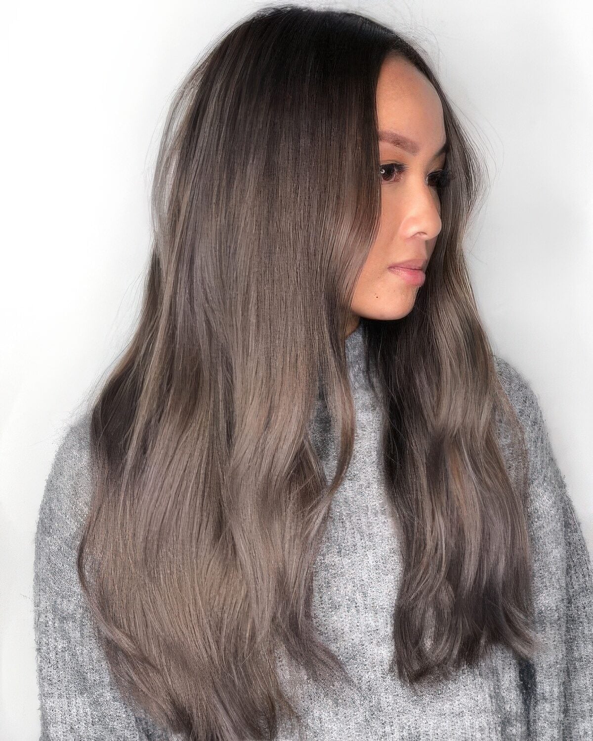 Mid-Back Mushroom Brown With Face-Framing Layers — Classy Mushroom Brown Hair