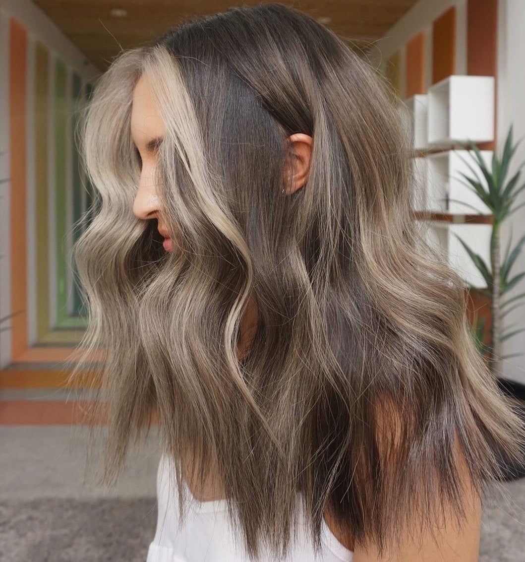 Mid-Back Mushroom Brown With Side Part — Classy Mushroom Brown Hair