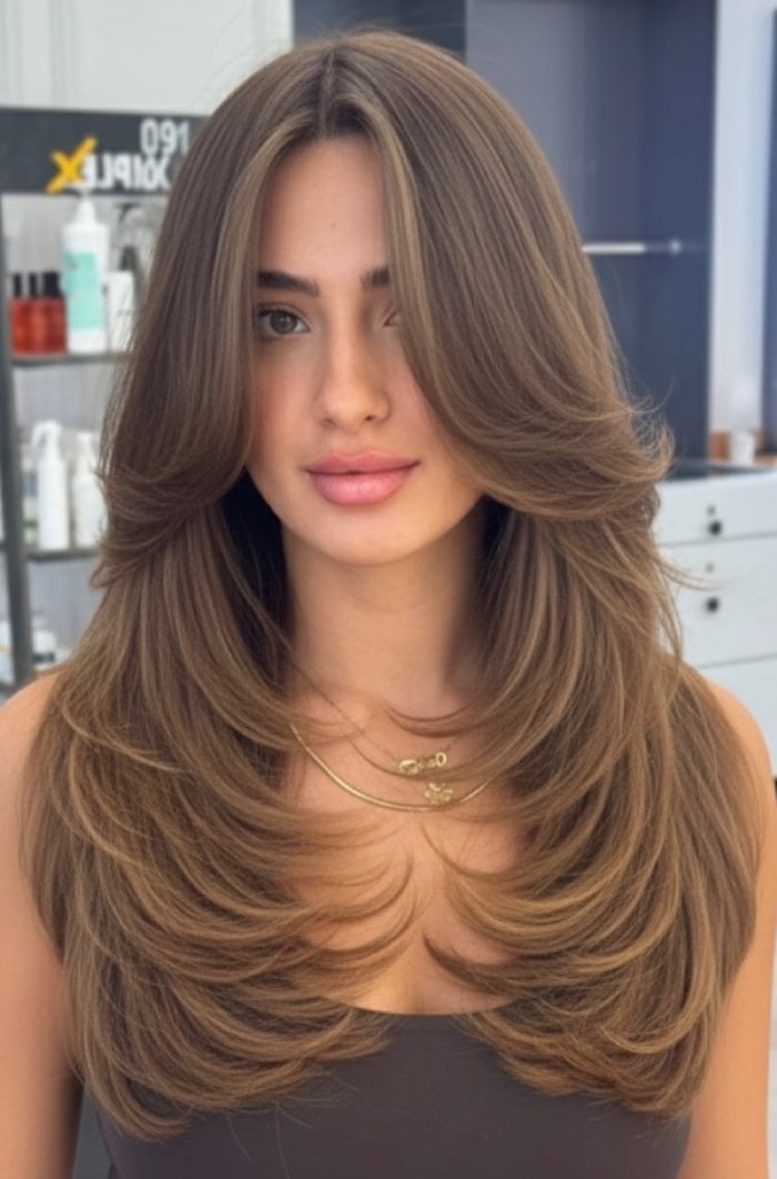 Collarbone Lob Mushroom Brown With Face-Framing Layers — Classy Mushroom Brown Hair