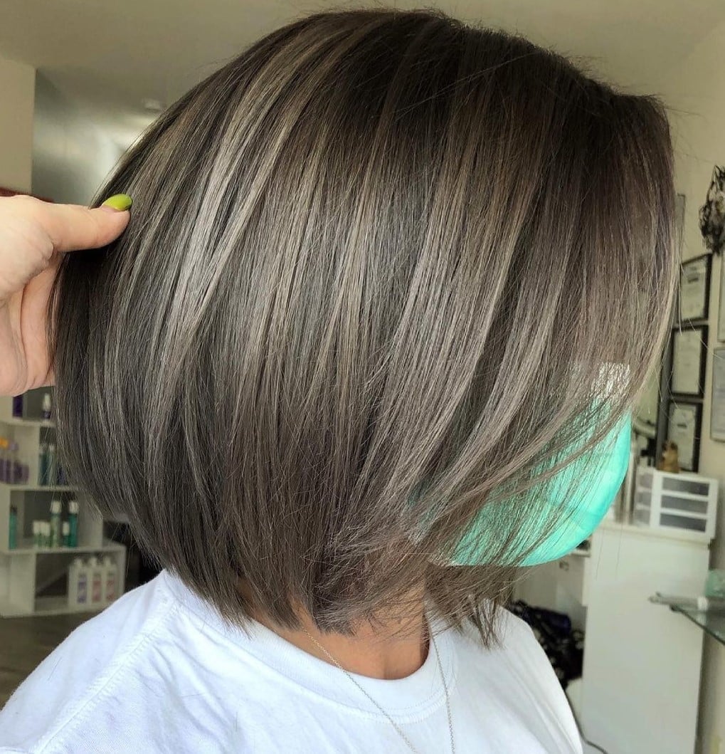Chin Length Bob Mushroom Brown With Ash Highlights — Classy Mushroom Brown Hair
