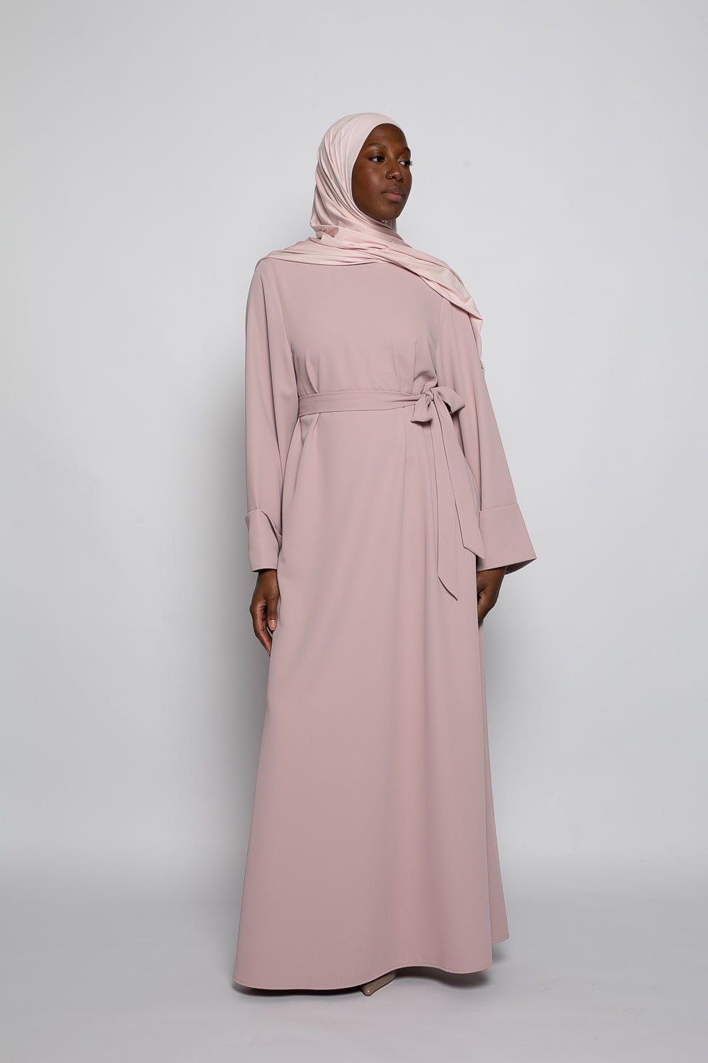 Belted Lilac Pink Dress for Casual Wear Classy Muslim Outfits