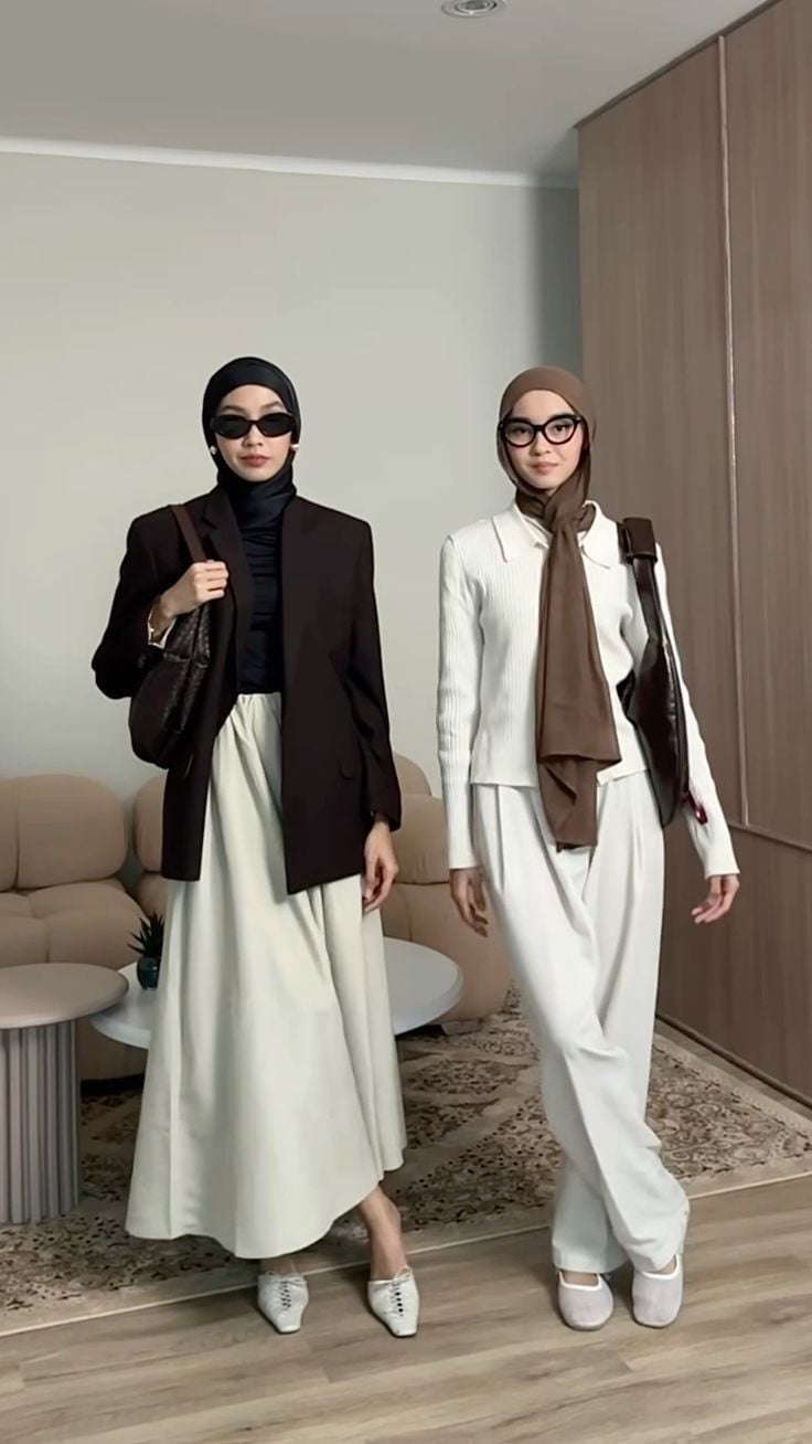 Oversized Blazer with Wide Leg Skirt and Trousers Oversized Blazer with Wide Leg Skirt and Trousers — Classy Muslim Outfits