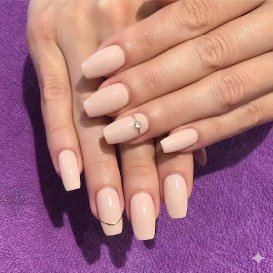 Medium Soft Square Light Beige Glossy Nails Medium Soft Square Light Beige Glossy Nails — Classy Nail Extensions