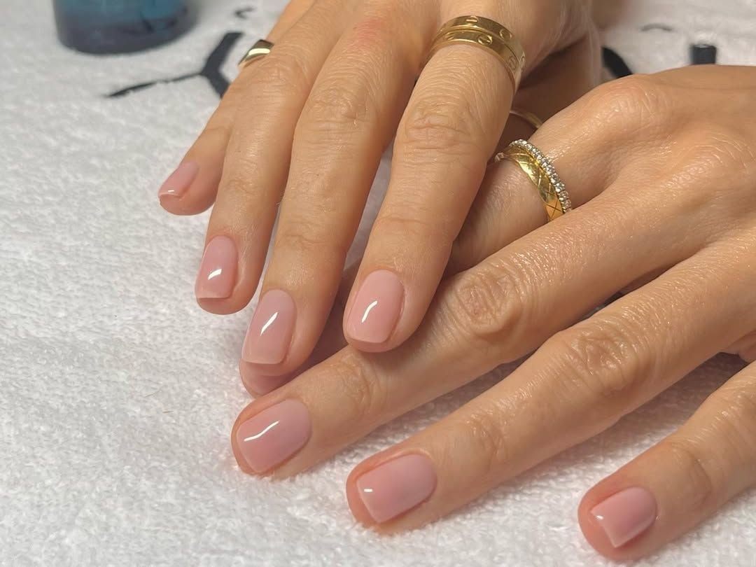 Sheer Pink Nude Short Square Nails, Glossy Sheer Pink Nude Short Square Nails, Glossy — Classy Nail Shapes