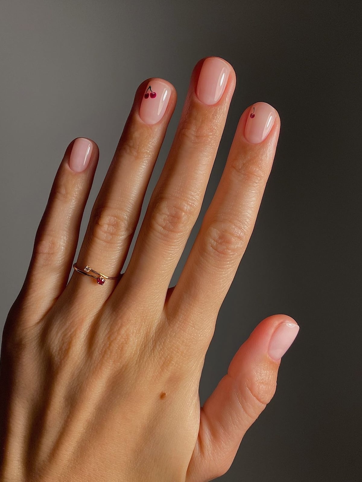 Cherry Art Short Almond Nails Cherry Art Short Almond Nails — Classy Nail Shapes