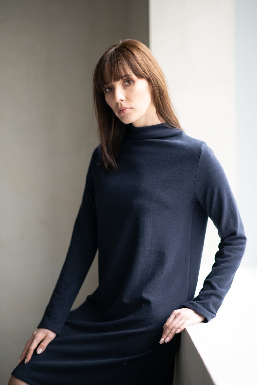 Navy Jersey Shift Dress with Mock Neck Navy Jersey Shift Dress with Mock Neck — Classy Navy Outfits