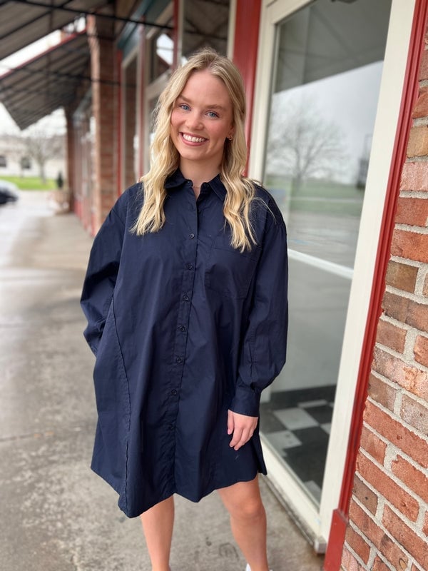 Oversized Navy Cotton Poplin Shirt Dress Oversized Navy Cotton Poplin Shirt Dress — Classy Navy Outfits