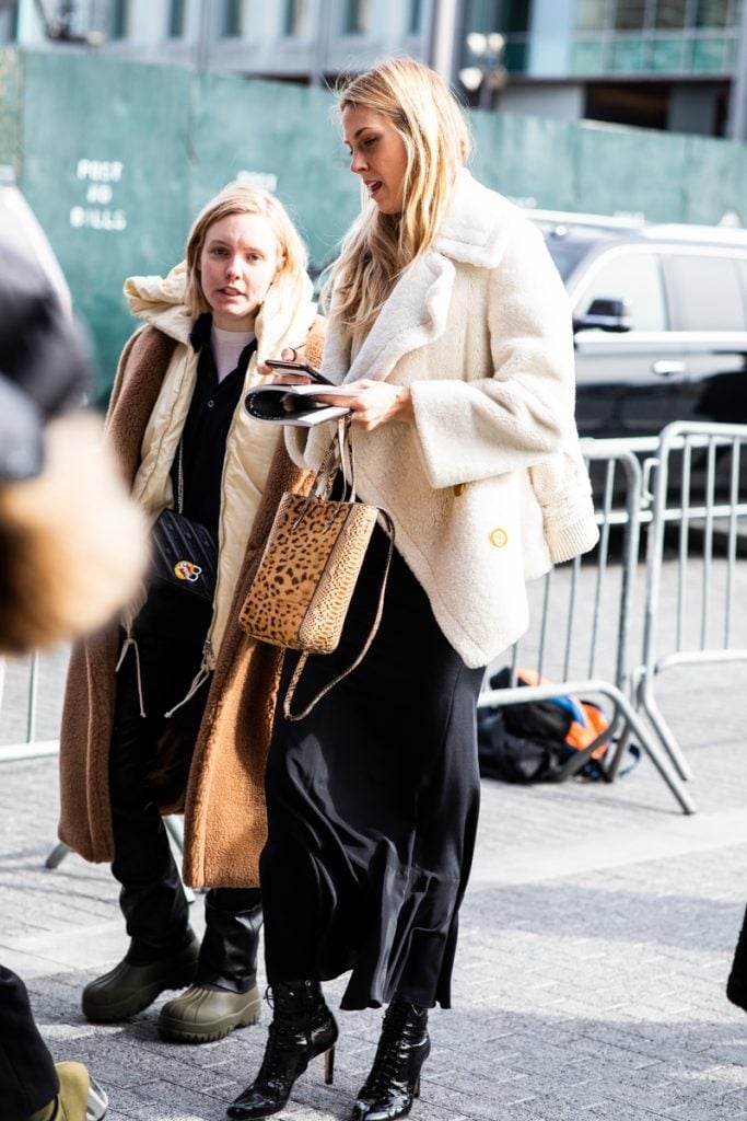Cream Shearling Coat Over Black Dress Cream Shearling Coat Over Black Dress — Classy Neutral Outfits