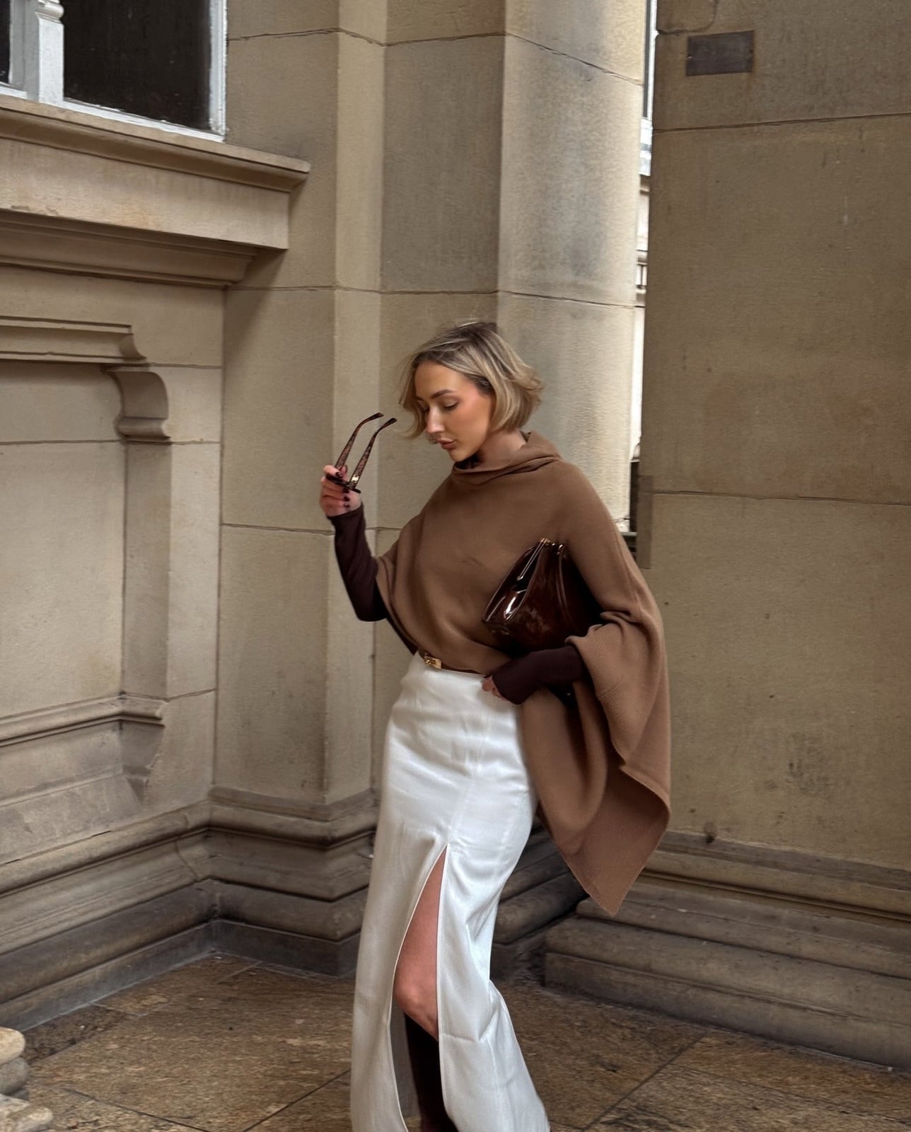 Ivory Satin Blazer With Beige Wide Leg Trousers Ivory Satin Blazer With Beige Wide Leg Trousers — Classy Neutral Outfits