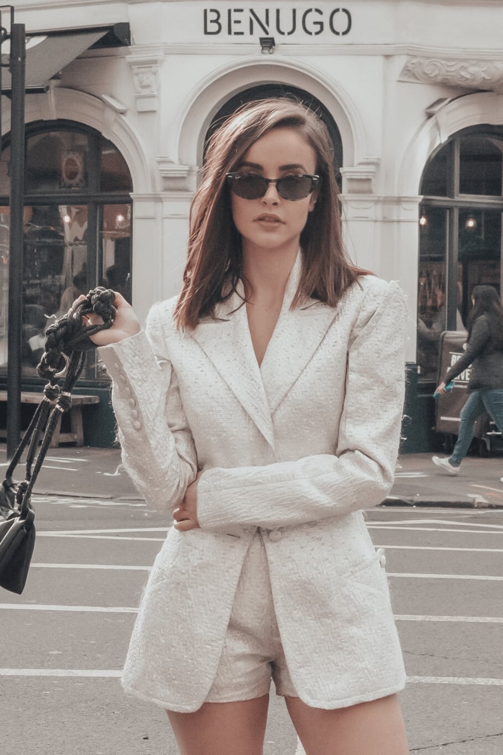 White Textured Blazer With Tailored Shorts White Textured Blazer With Tailored Shorts — Classy Neutral Outfits