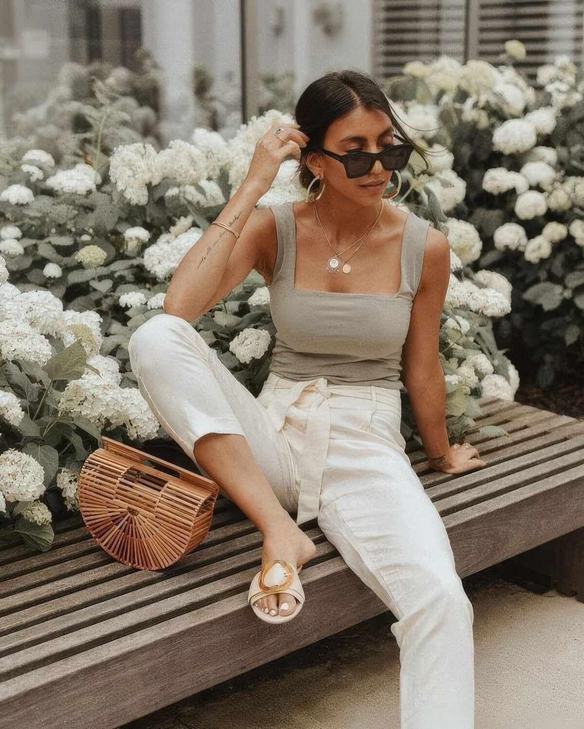 Sage Green Tank Top With Linen Wide Leg Trousers Sage Green Tank Top With Linen Wide Leg Trousers — Classy Neutral Outfits