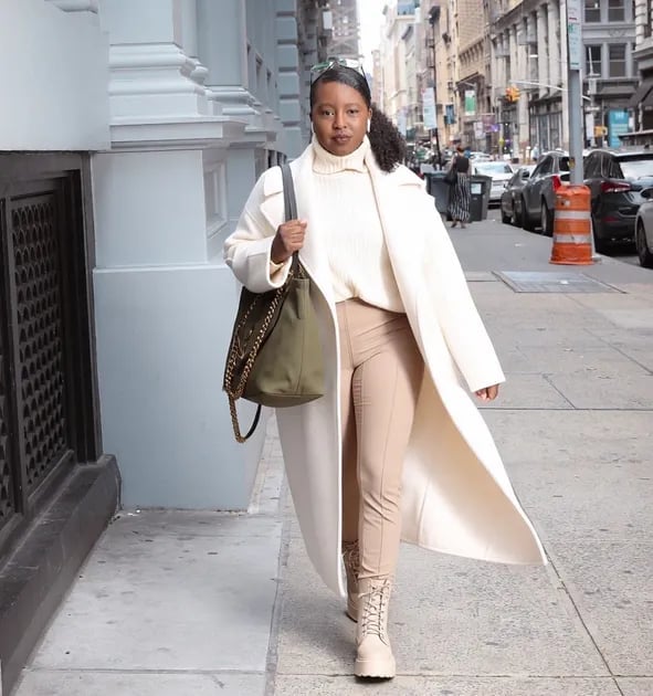 Cream Longline Coat Over Cream Sweater Cream Longline Coat Over Cream Sweater — Classy Neutral Outfits