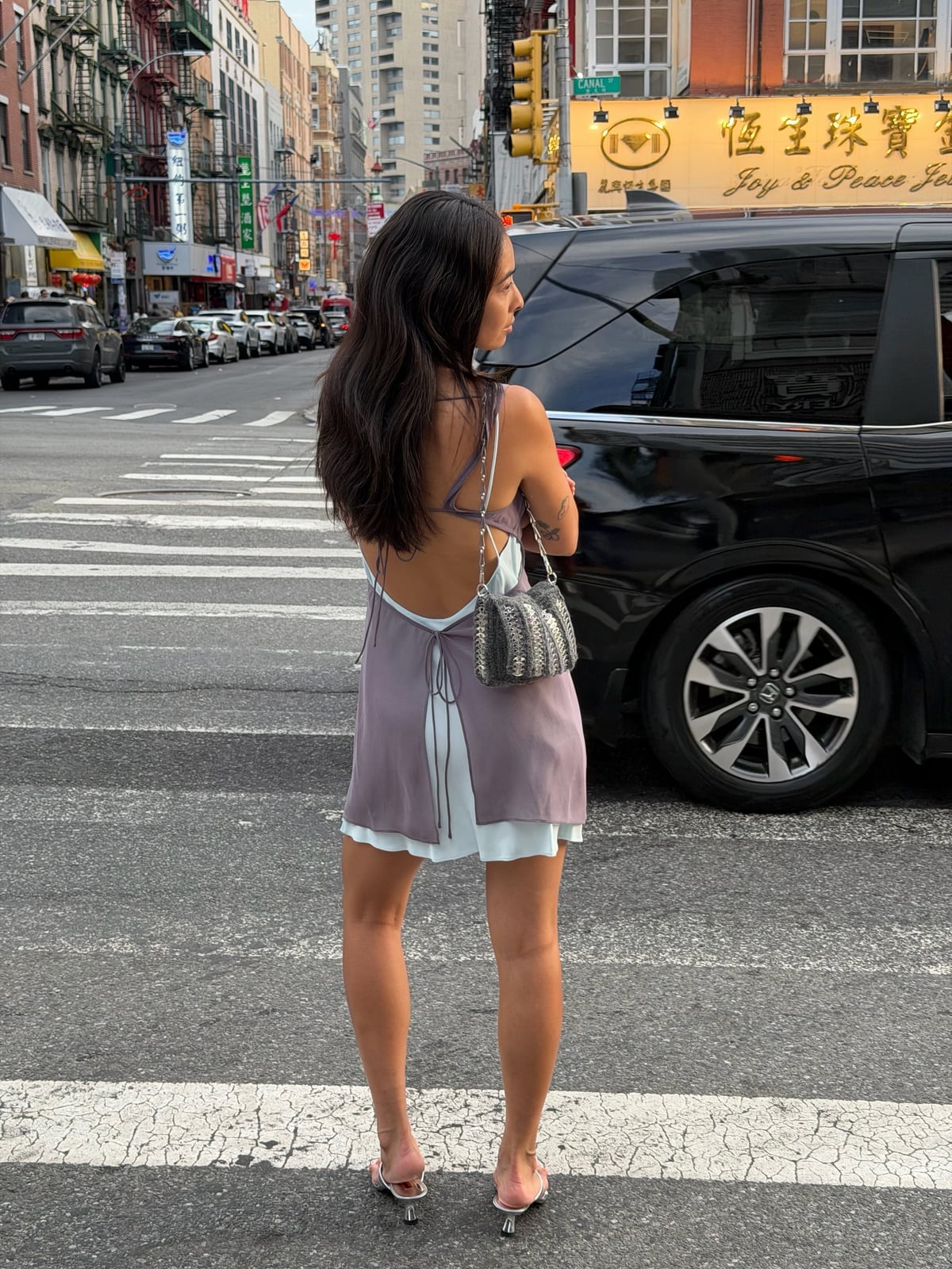 Layered Slip Dresses with Metallic Bag Layered Slip Dresses with Metallic Bag — Classy New York Outfits
