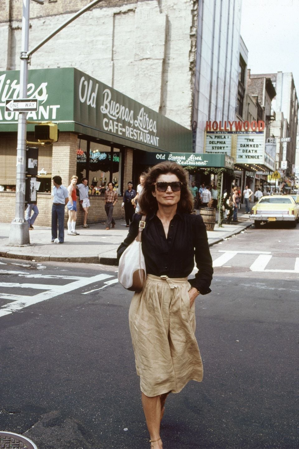 Black Shirt With High Waisted Beige Trousers and Large Shoulder Bag — Classy New York Style
