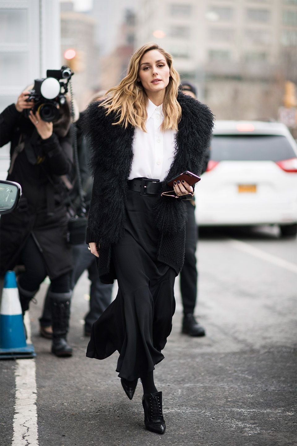 Textured Cardigan Over Button-Down and Long Skirt — Classy New York Style