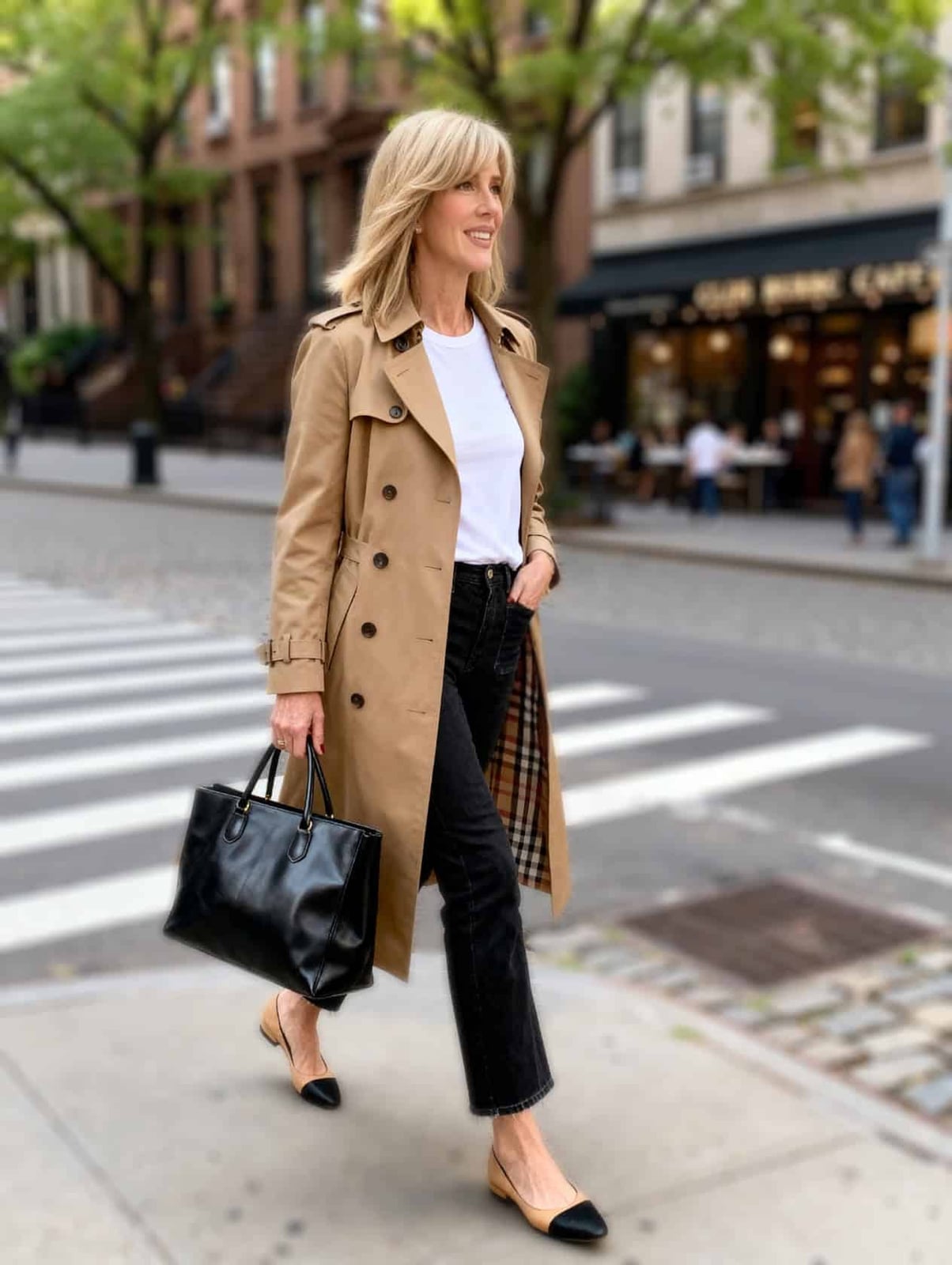 Classic Beige Trench Over White Tee and Black Jeans — Classy New York Style