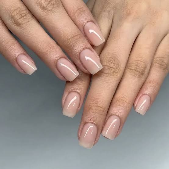 Sheer Nude Short Square Nails, Close-Up Take — Classy Nurse Nails