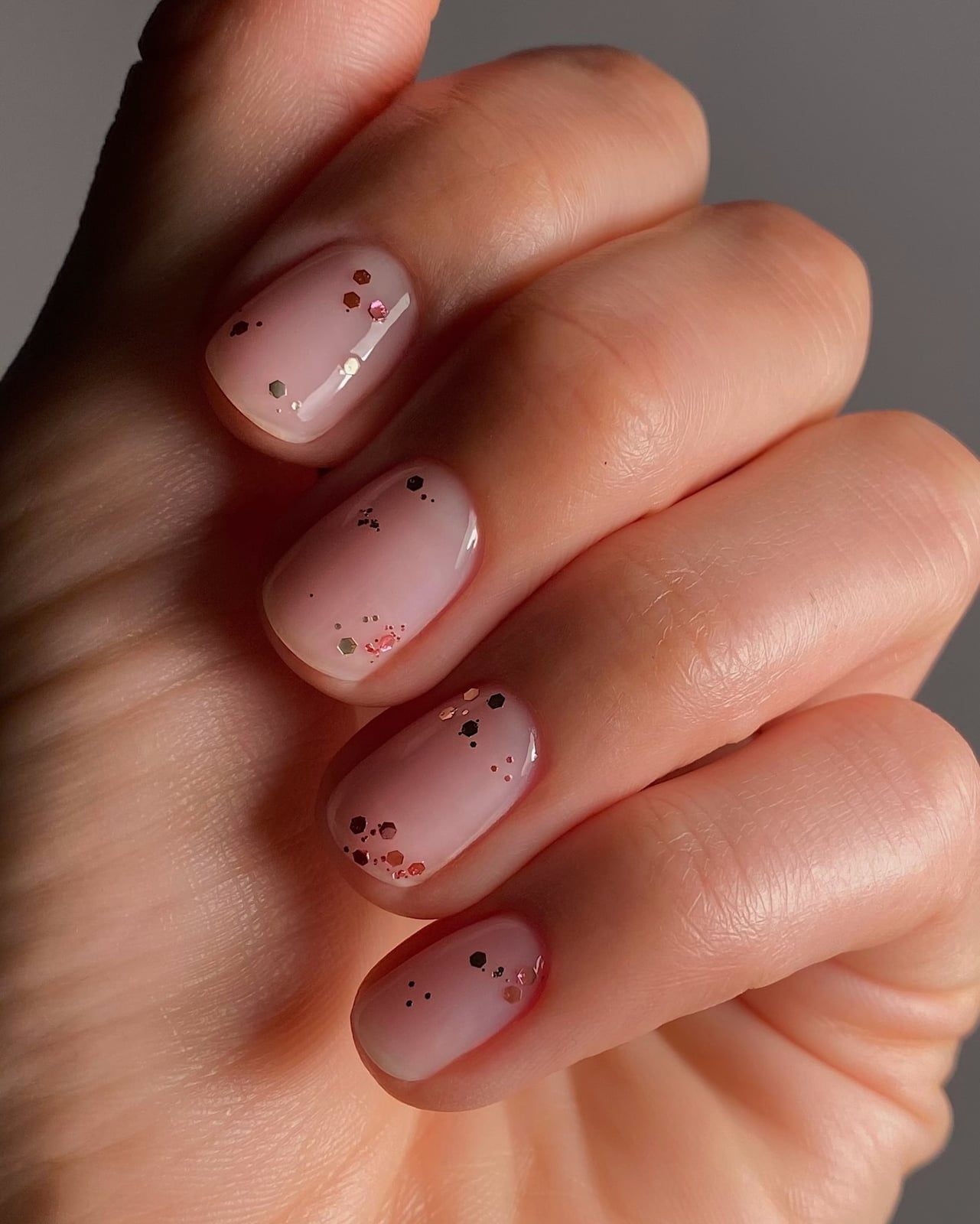 Sheer Milky Pink Oval Nails with Glitter Accents — Classy Nurse Nails