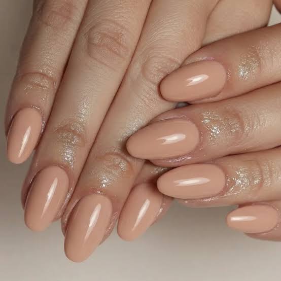Peachy Nude Short Almond Nails — Classy Nurse Nails