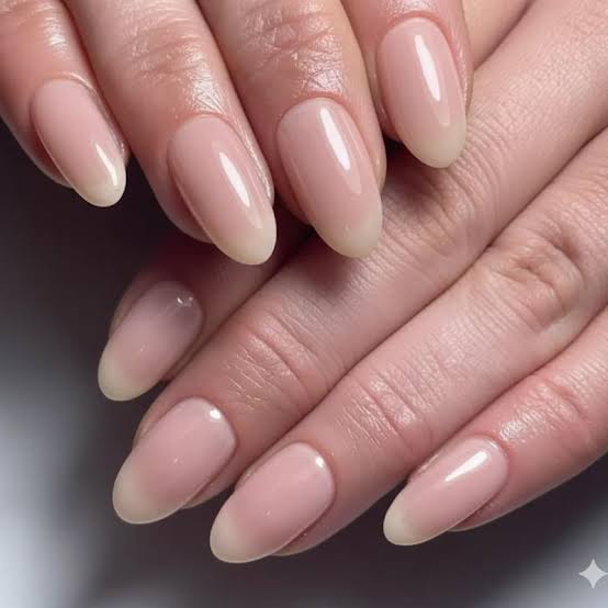 Sheer Pink Oval Nails with Classic French Tip, Close-Up Take — Classy Nurse Nails