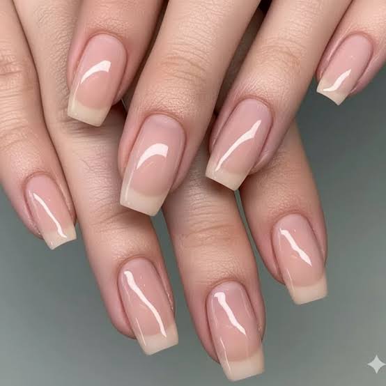 Sheer Nude Almond Nails with Transparent French Tips — Classy Nurse Nails