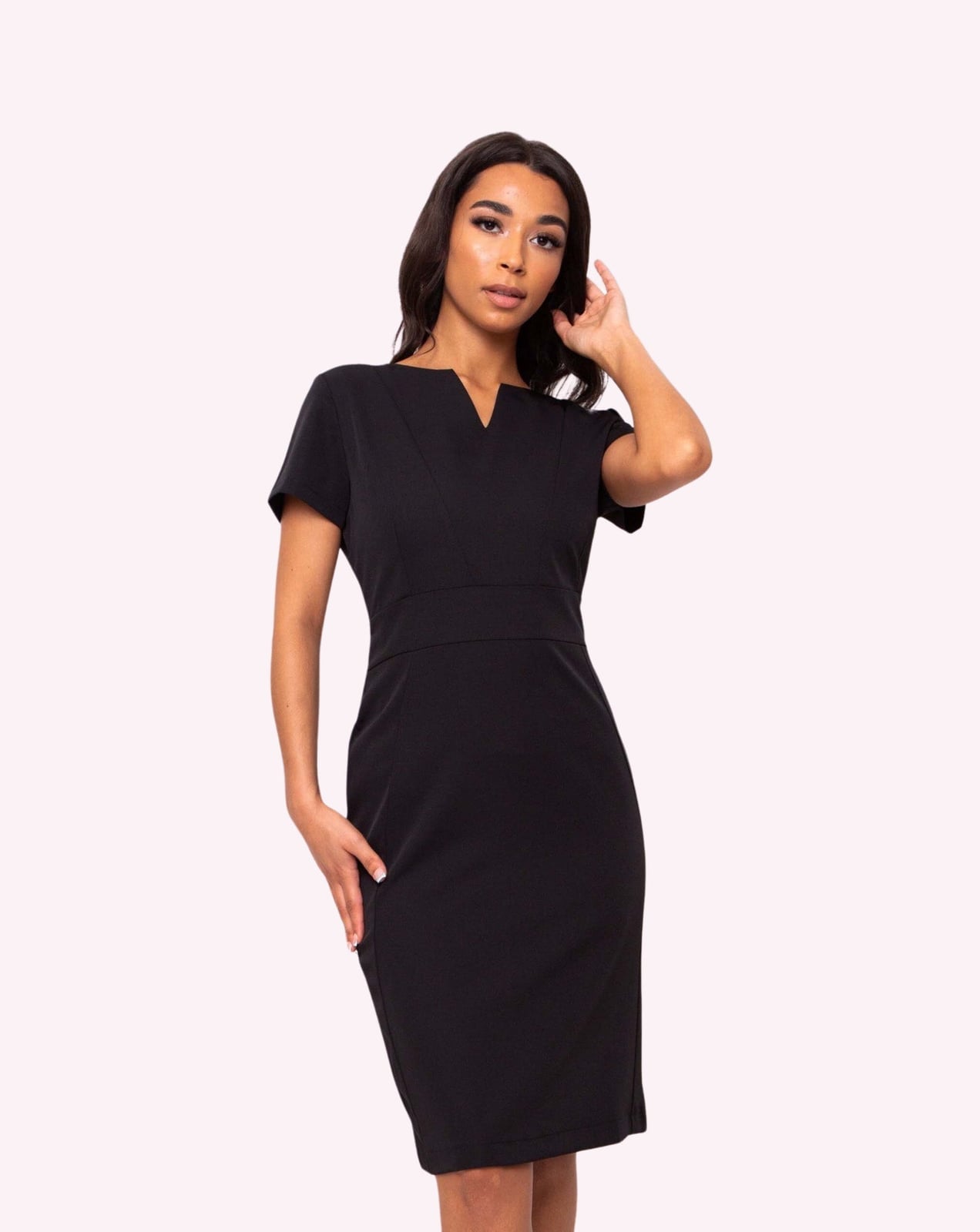 Black Matte Jersey V-neck Sheath Dress Black Matte Jersey V-neck Sheath Dress — Classy Office Dresses