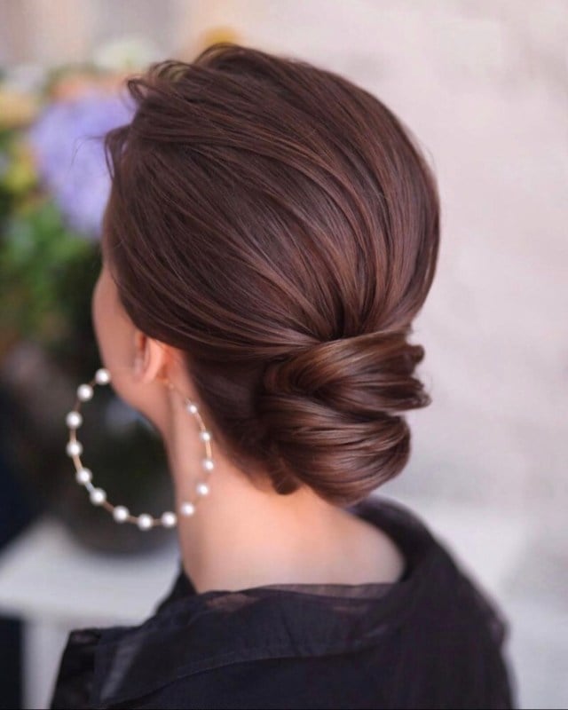 Smooth Rich Brown Low Chignon — Classy Office Hairstyles