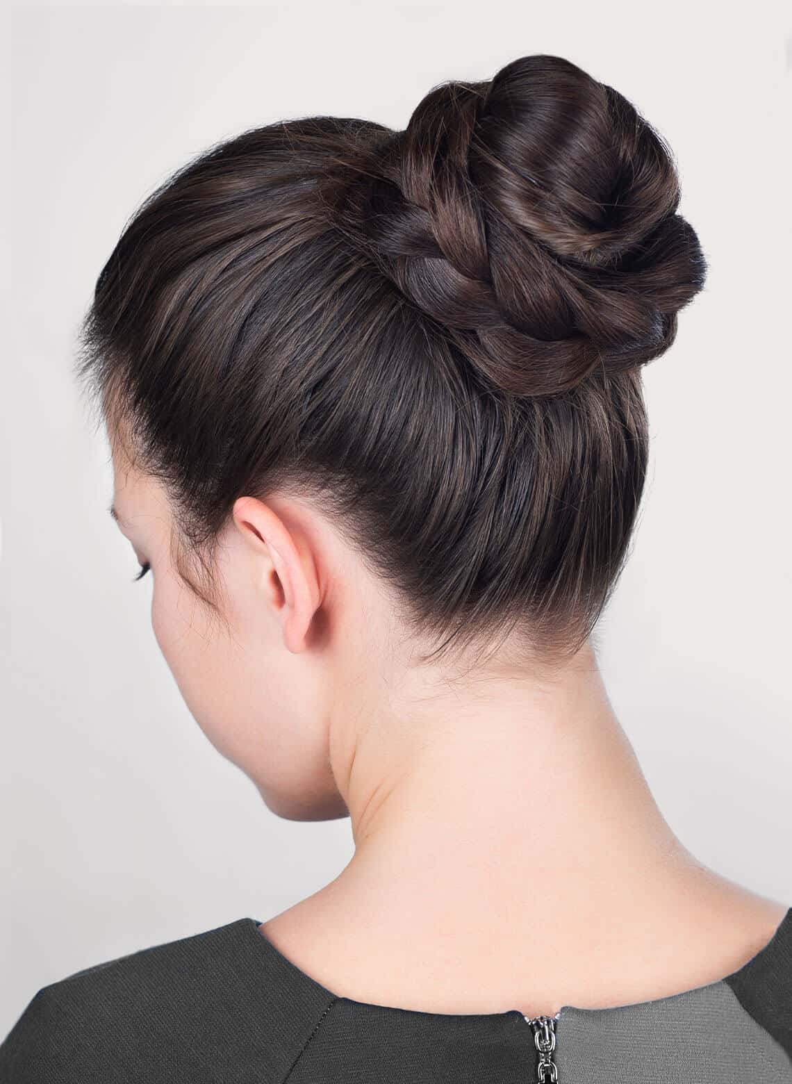 Intricate Dark Brown Braided Bun — Classy Office Hairstyles
