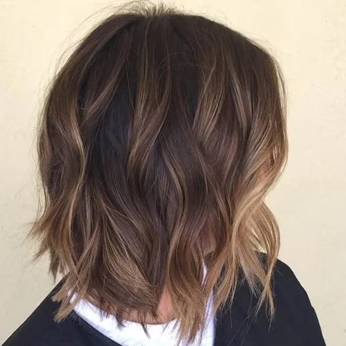 Collarbone Lob Ombre Dark Brown To Caramel, Wavy Collarbone Lob Ombre Dark Brown To Caramel, Wavy — Classy Ombre Hair
