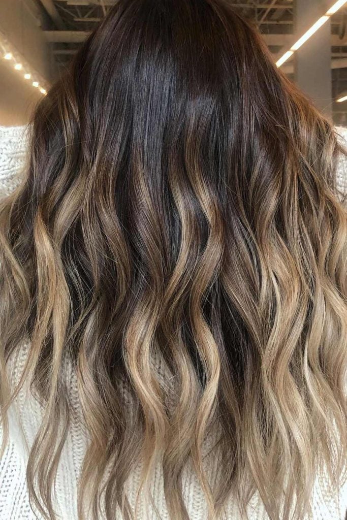 Glossy Wavy Ombre Dark Brown To Blonde Glossy Wavy Ombre Dark Brown To Blonde — Classy Ombre Hair