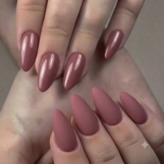 Medium Almond Dusty Rose Brown Matte Nails Medium Almond Dusty Rose Brown Matte Nails — Classy One Color Nails