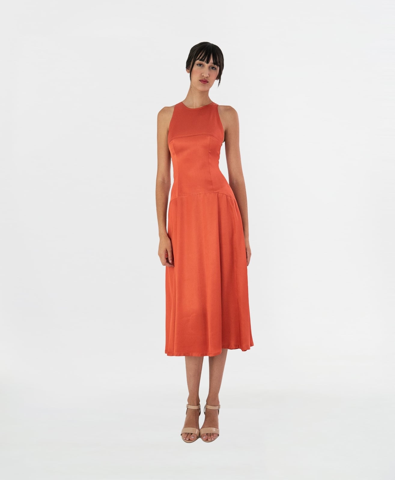 Burnt Orange Satin Fit-and-Flare Dress Burnt Orange Satin Fit-and-Flare Dress — Classy Orange Outfits