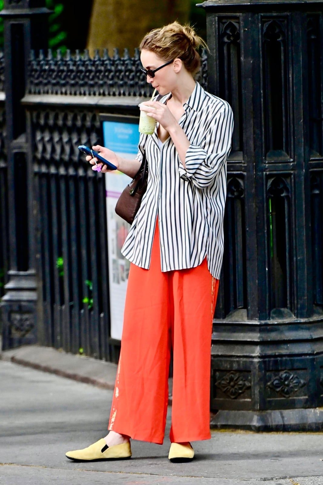 Bright Orange Trousers with Striped Shirt Bright Orange Trousers with Striped Shirt — Classy Orange Outfits