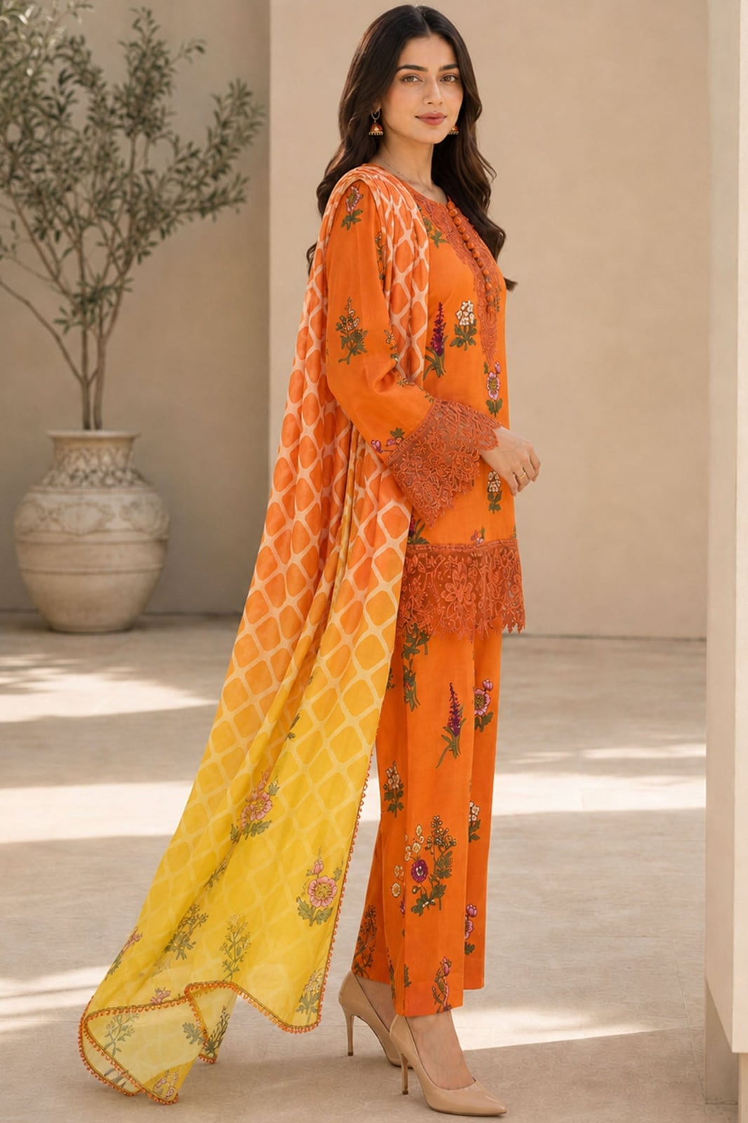Orange Printed Tunic and Trousers Set Orange Printed Tunic and Trousers Set — Classy Orange Outfits