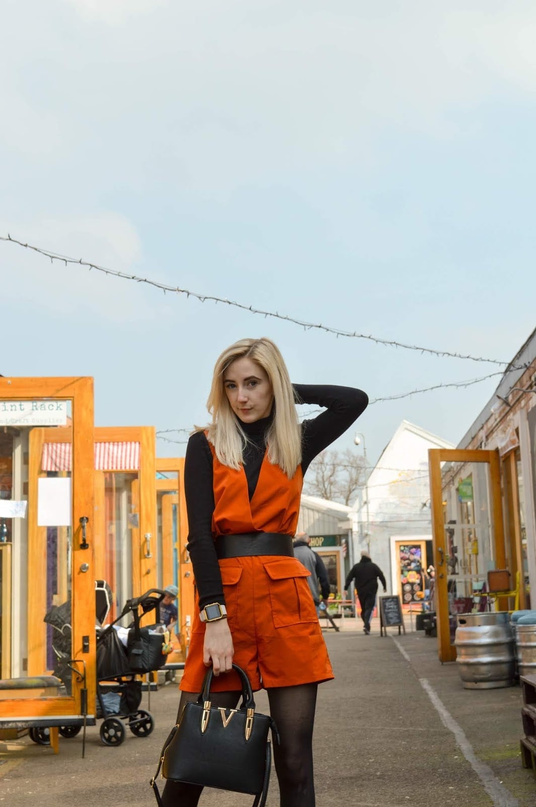 Orange Mini Dress Over Black Turtleneck Orange Mini Dress Over Black Turtleneck — Classy Orange Outfits