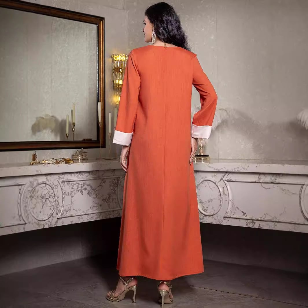 Long Orange Abaya with White Cuffs Long Orange Abaya with White Cuffs — Classy Orange Outfits