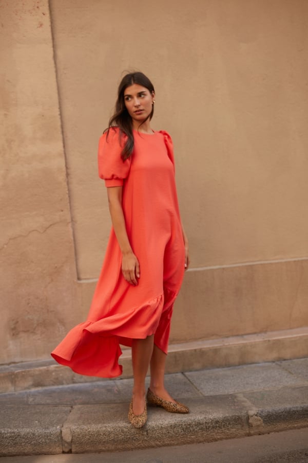 Coral Orange Textured Dress for Casual Outing Coral Orange Textured Dress for Casual Outing — Classy Orange Outfits