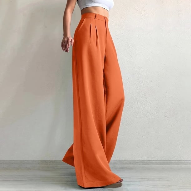 High-waisted Orange Wide-Leg Pants with a White Cropped, Close-Up Take — Classy Orange Pants Outfits