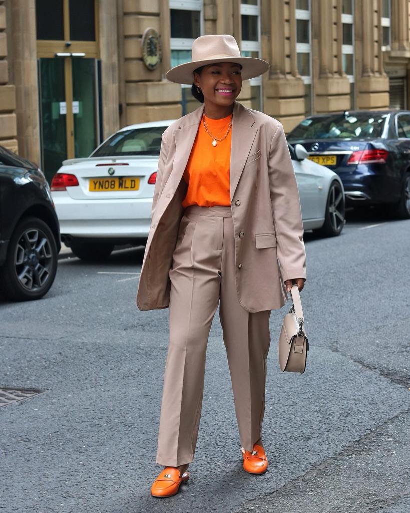 Beige Suit with Orange T-Shirt and Loafers — Classy Orange Pants Outfits