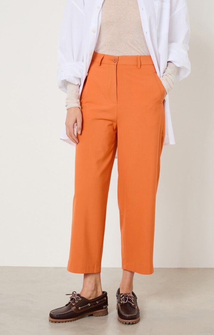 Orange Cropped Straight-Leg Trousers with Layered, Close-Up Take — Classy Orange Pants Outfits