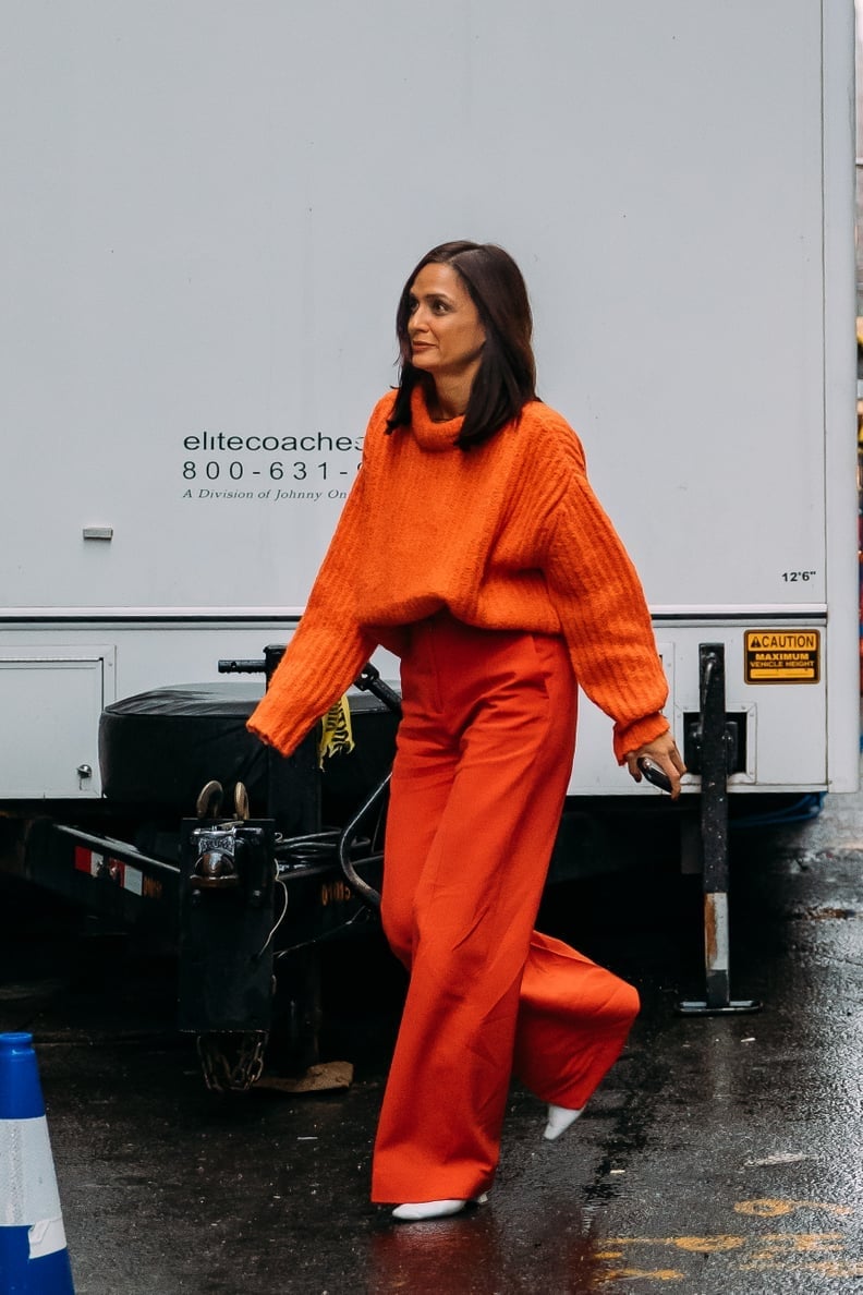 Monochrome Orange Knit Sweater and Wide-Leg Trousers — Classy Orange Pants Outfits