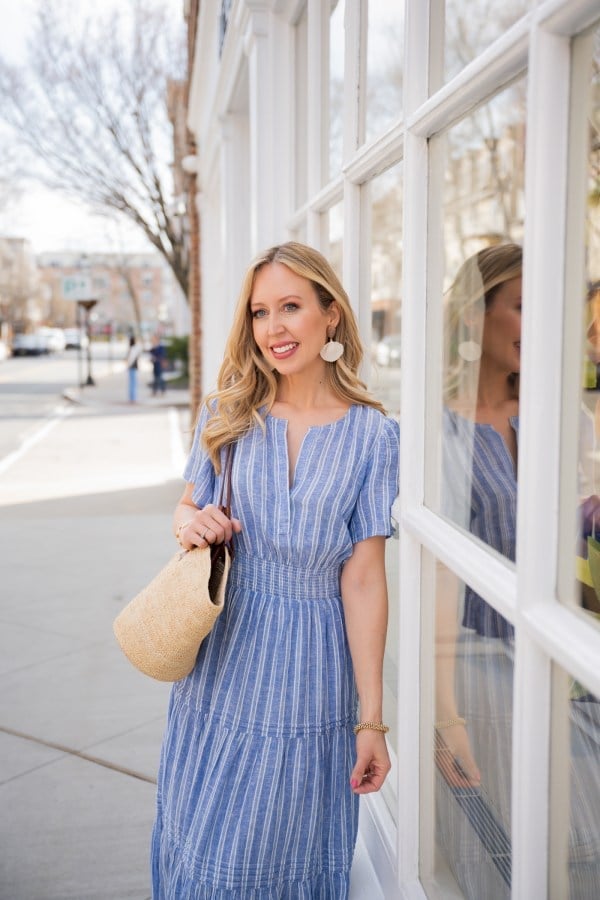 Blue And White Striped Tiered Dress Blue And White Striped Tiered Dress — Classy Outdoor Outfit