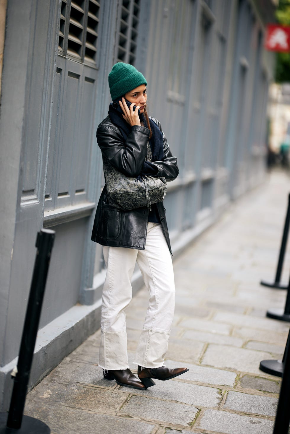 Brown Pointed Toe Cowboy Boots With Leather Jacket — Classy Outfits with Cowboy Boots