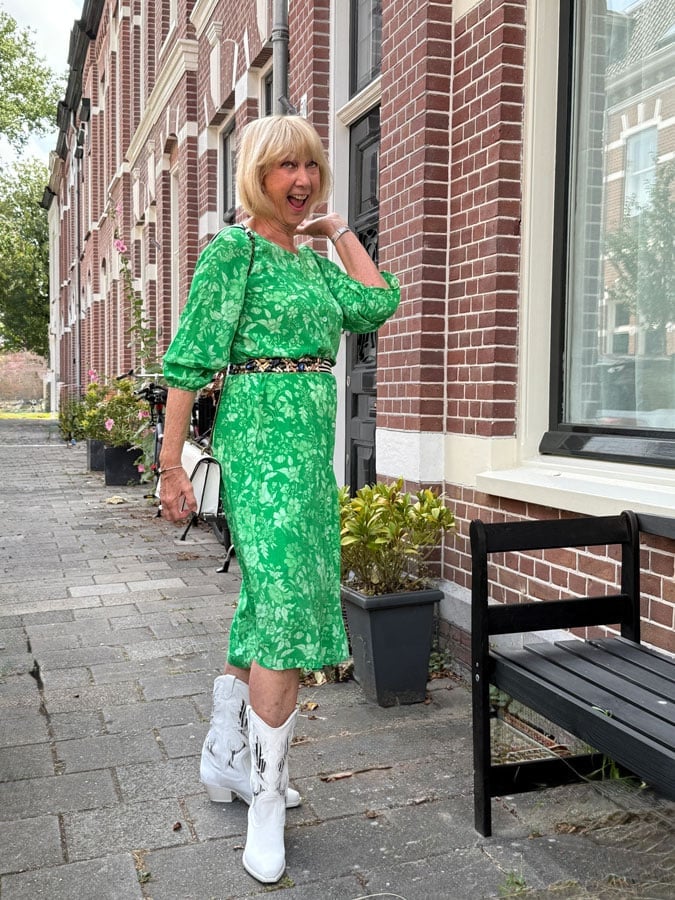 White Cowboy Boots With Floral Midi Dress — Classy Outfits with Cowboy Boots