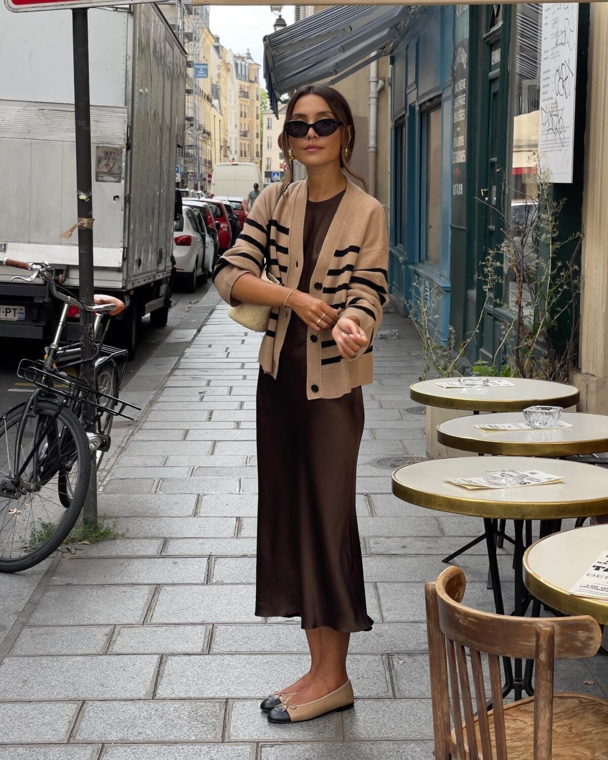 Ballet Flats with a Midi Slip Dress and Cardigan, Close-Up Take Ballet Flats with a Midi Slip Dress and Cardigan, Close-Up Take — Classy Outfits with Flats